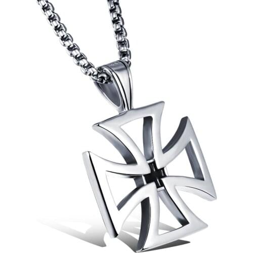 Mens Necklace Stainless Steel Vintage Hollow Maltese Iron Cross Pendant Necklace Knights Templar Cross Fashion Jewelry