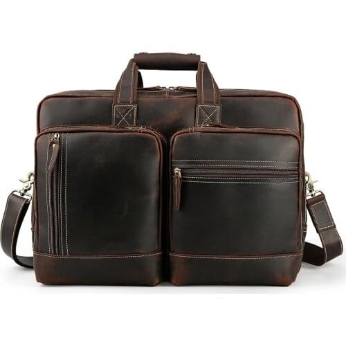 Tiding Luxury Thick Handmade Leather Travel Briefcase Mens 15 Inch Laptop Bags Tote Business Document Case Vintage Maleta 1433