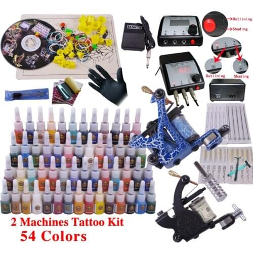 YLT-12 Tattoo kit complete tattoo tool equipment 2machines permanent makeup machine tip needles power supply set