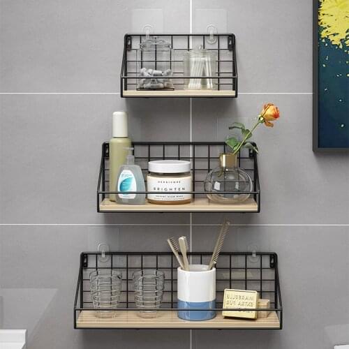 Wrought Iron Wall Shelf Holder Bathroom kitchen Punch-free Shower Shelf Shampoo Storage Rack Holder Cup bathroom accessories