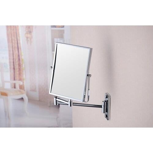 Wall-mounted bathroom folding mirror space aluminum alloy retractable double-sided mirror 3X magnifying mirror shaving mirror