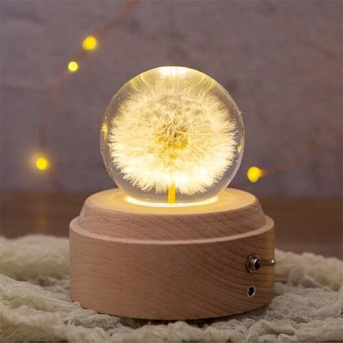 Real Dandelion Flower Crystal Glass Resin Lens Ball With Stand Mothers Day Mom Gift Christmas Wedding Gifts for Guests Birthday