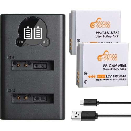 2pc NB-6L NB6L NB 6L NB-6LH Battery & LED Daul USB Charger for Canon Powershot S120 SX510 HS SX280 HS SX500 is SX700 D20 S90 D30