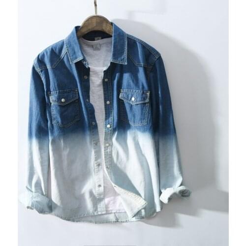 New 2020 patchwork Denim Mens shirts Long Sleeve Shirt slim fit Mens Brand Casual Shirts high quality