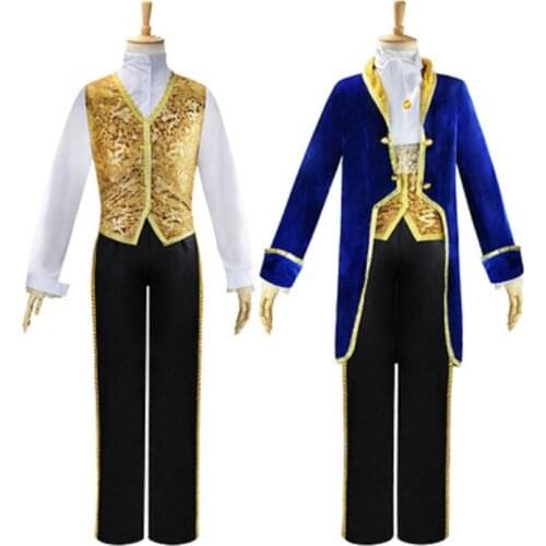 New Beauty and the Beast Cosplay Adult Costumes Prince Adam Cosplay Clothes Adam Men halloween Party Clothes Suits Free shipping