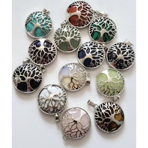2020 Wholesale 12pcs/lot fashion natural stone pendant alloy tree of life Pendants for jewelry accessories marking