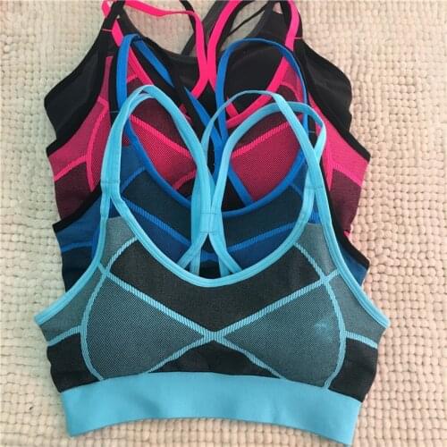 Wholesale Athletic Checked Lady Fitness Bra Shockproof Yoga Bra High Strength Running Bra Women Workout Stretch Tank Top Vest