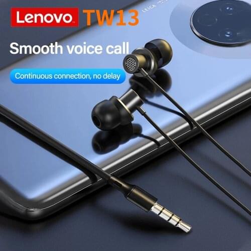 Original Lenovo TW13 thinkplus 3.5 mm Earphone Stereo Bass Earbud Noise Cancel Headset For Xiaomi Samsung HUAWEI iPhone with Box