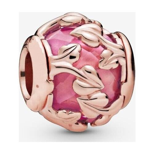 100% 925 Sterling Silver Metal Beads Pink Decorative Leaves Charm Fits Pandora Bracelet Women DIY Jewelry Making
