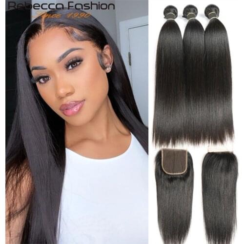 Rebecca Malaysian Straight Hair 8 To 28 Inch Bundles With Frontal Non Remy Human Hair 13x4 Lace Frontal Closure With Bundles