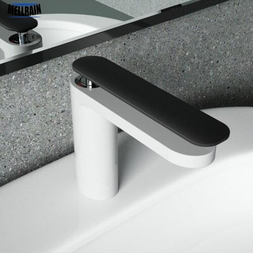 Black & White & Chrome Bathroom Basin Faucet Solid Brass Long Handle Single Hole Sink Water Tap Hot And Cold Water Mixer