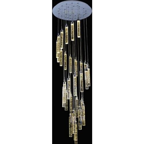 Modern Double staircase lamp long chandelier bubble crystal column living room LED villa spiral fishing line lighting fixture