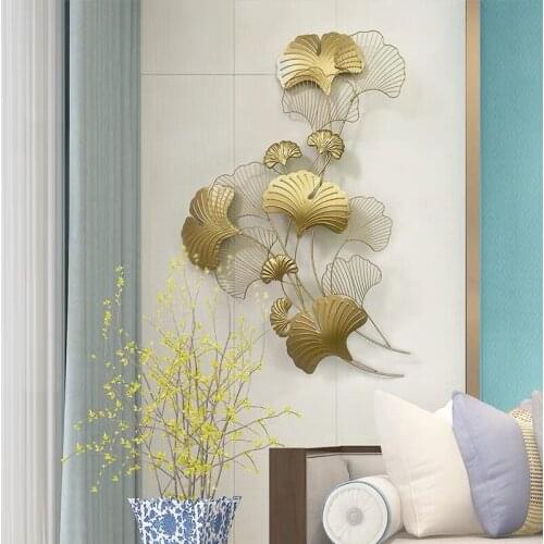 Creative modern 3D iron wall hanging golden luxury ginkgo leaf Room decoration hanging decoration habitacion wall accessories