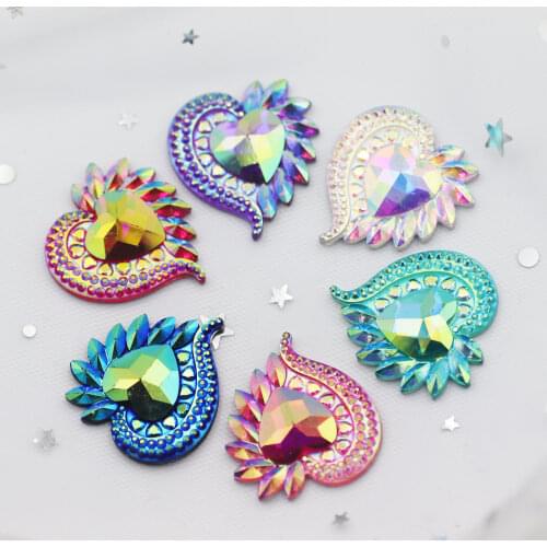 New 6PCS AB resin mix Shining bright BeautifulPeach heart Flatback rhinestone scrapbook resin crystal DIY wedding ornaments-T013