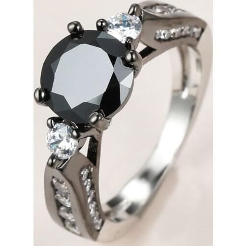 Vintage Male Female Round Crystal Stone Ring Charm 14KT Black Gold Wedding Rings For Women Men Zircon Thin Engagement Ring