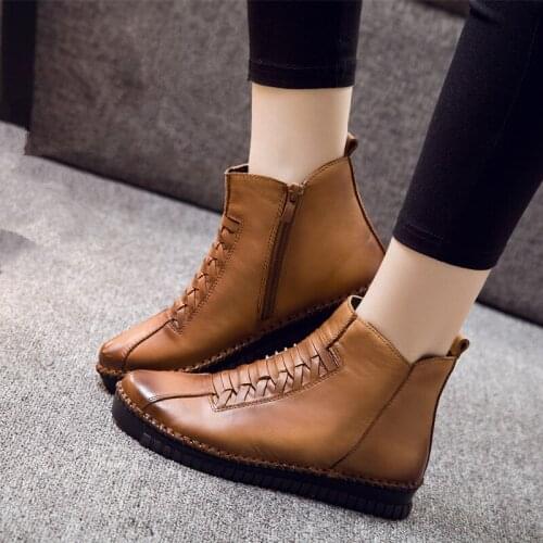 Tilocow Womens Ankle Boots For Women Genuine Leather Platform Shoes Woman Flat With Zip Boots Female Footwear Zapatillas Mujer
