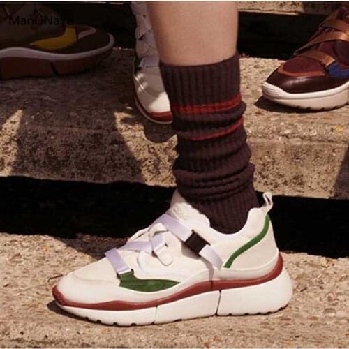 Thick Heel Hot Sell Platform Women Shoes Brand Design Buckle Belt Women Sneakers Cow Leather Women Casual Sport Shoes Triners