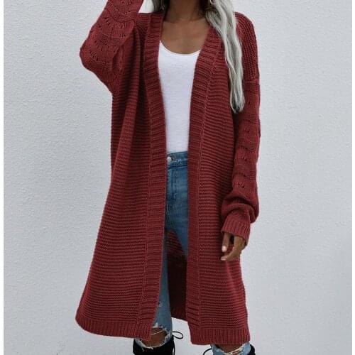 Casual Long Knitted Cardigan Women Tops Coat V-neck Loose Solid Color Long Sleeve Knitwear Sweaters for Daily Wear Black XL