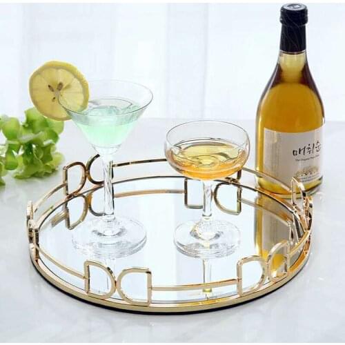 Golden Plate Candy Dessert Tray Geometric Plating Metal Glass Mirror Platter Jewelry Display Plates European Rustic Home Decor