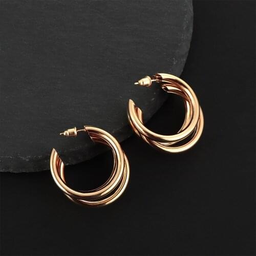 1 Pair Gold Silver Hoops Earrings Minimalist Thick Tube Round Circle Simple Style Rings Earrings For Women Trendy Hiphop Rock