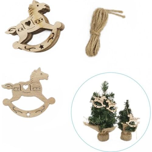 10pcs Wooden Horse Discs Unfinished Predrilled Natural Wood Slices for Crafts Centerpieces DIY Christmas Ornaments Hanging Decor