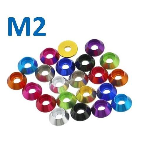 10pcs M2 Orange Cup Head Fasten Cone Countercunk Gasket Multicolor Aluminum Alloy Antioxygenation DIY Model Washer