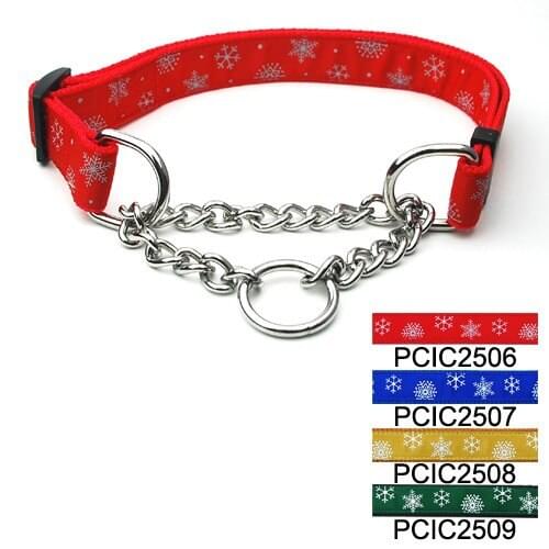 100Pcs/Lot Pet Dog Classic Snowflakes Print Choke Chain Collar 2.5cm 4 Colors