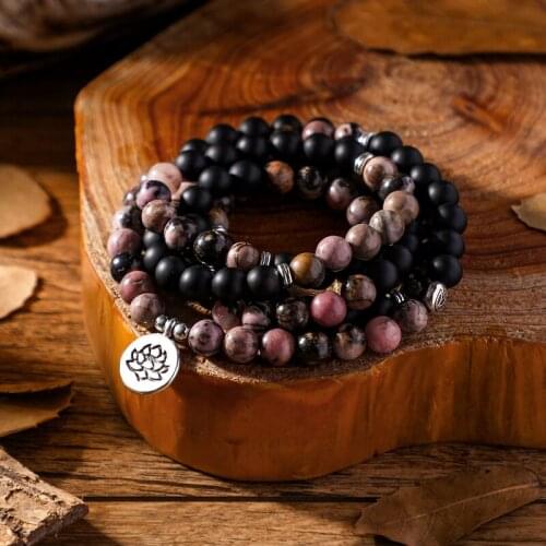 108 Mala Beads Black Matte Black Silk Red Beads Wrap Bracelet Or Yoga Necklace Meditation Rosary Bracelet