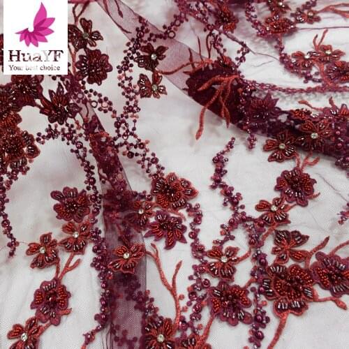 2021 High quality handmade beaded embroidery super heavy Embroidery with Beads for wedding Party French Tulle Lace HY1392-1