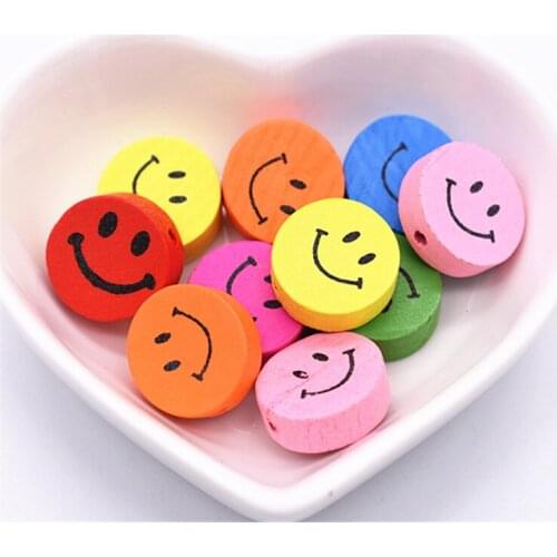 30pcs 18MM Mixed Smiley Wooden Beads Bracelet Necklace DIY Jewelry Accessories Wholesale