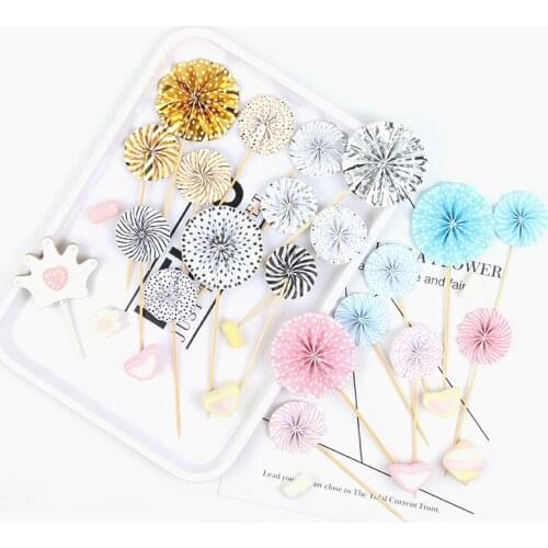 4pcs/set Folding Paper Fan Happy Birthday Baby Shower Cake Topper Cake Top Flag Decoration for Birthday Party Wedding