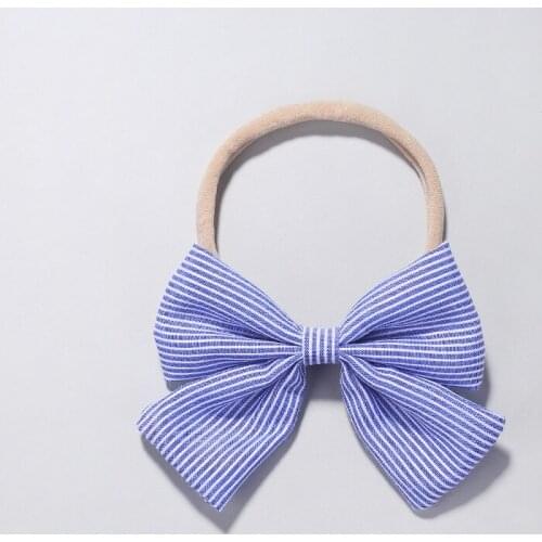 5pcs/lot Handmade Elastic Bows Headbands With Nylon Head Rings Baby Girls Striped Bowknot Cotton Hairbands Hair Accessiories