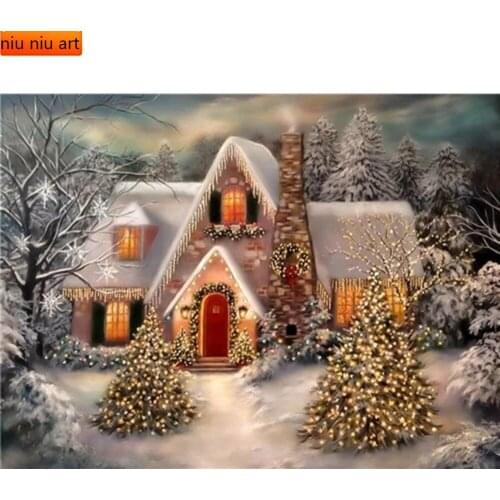 5D Full Square/Round Diamond Painting Winter Diamond Embroidery Christmas Tree Mosaic Landscape Decoration