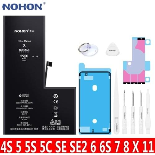 NOHON Battery For iPhone X 8 7 6S 6 S 5S 5C 5 High Capacity Bateria For Apple iPhoneX iPhone8 iPhone7 iPhone6S iPhone6 iPhone5S
