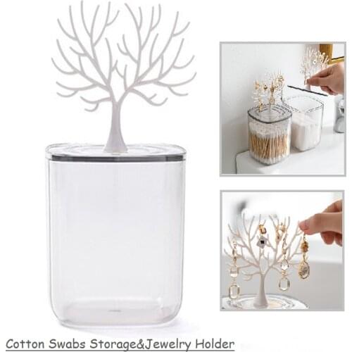 Acrylic Cotton Swabs Storage Boxes Transparent Tree Holder For Jewelry Mul function Cosmetic Cotton Box
