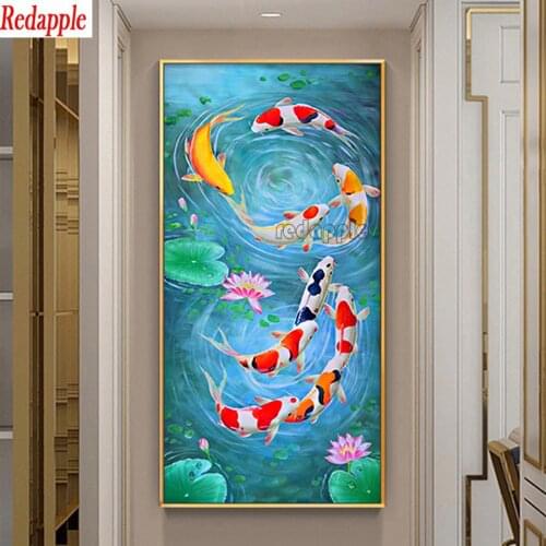 Diamond painting Koi Fish Feng Shui Carp Lotus Pond Pictures full drill Diamond embroidery sale Diamond mosaic big size decor