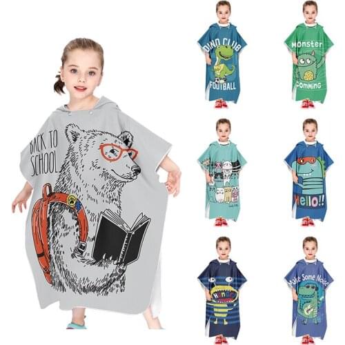 Kids Poncho Dinosaur Bathrobe Hooded Children Bathrobes Microfibre Bath Robe Animals For Boys Girls Toddler Beach Swim Towels