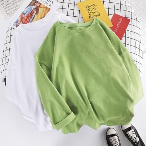 Long sleeve top womens 2021 autumn new loose Korean student versatile T-shirt womens bottom shirt