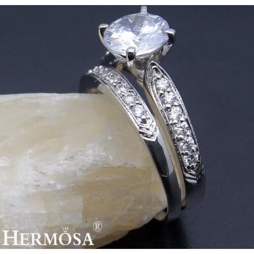 BIG PROMOTION HERMOSA WEDDING JEWELRY White Zircon Shiny Beauty 1 Pair Rings Bridal Ring Size 7# 8
