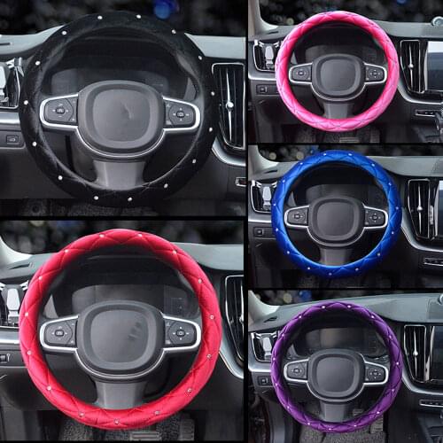Diamond Fashionable Plush Car Steering Wheel Cover 38CM Universal Interior Accessories Keep Warm