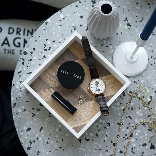 DUNXDECO Home Office Storage Wooden Tray Key Accessories Cup Holder Modern Artistic Simple Splice Container Table Decorating