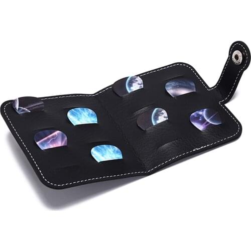 PU Leather Guitar Pick Holder Bag Wallet Acoustic Electric Plectrum Black Square Guitar Pick Holder Case Inside 16 Small Pockets