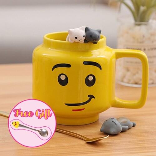 Kids Cup Mugs Ceramic Cup Milk Coffee Mugs Cups For Kids Yellow Smiling Expression Cartoon Cute Drinkware Blocks Friend For Kids