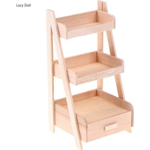 DIY 1:12 Scale DIY House Wood Shelf Flower Stand Mini Doll House Handmade Furniture Model Toys