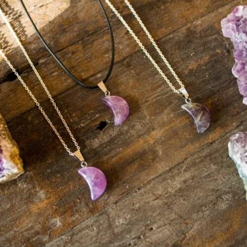 Purple Necklace Polished Quartz Jewellery Moon Natural Unique Crystal Pendant Birthday Unique Gift Gemini June Cancer Gemini