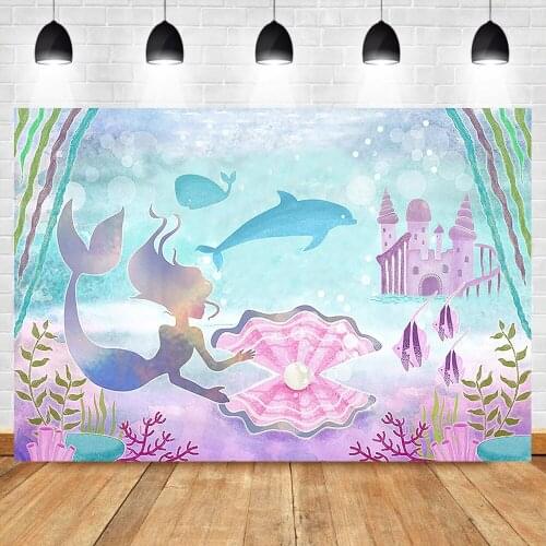 Mermaid Birthday Backdrop Underwater World Castle Baby Shower Photo Bacground Shell Pearl Photography Backdrops Studio Shoots
