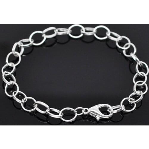 Zinc Metal Alloy Lobster Clasp Link Curb Chain Bracelets Silver Plated Handmade DIY Women Men Jewelry Findings 20cm long, 12 PCs