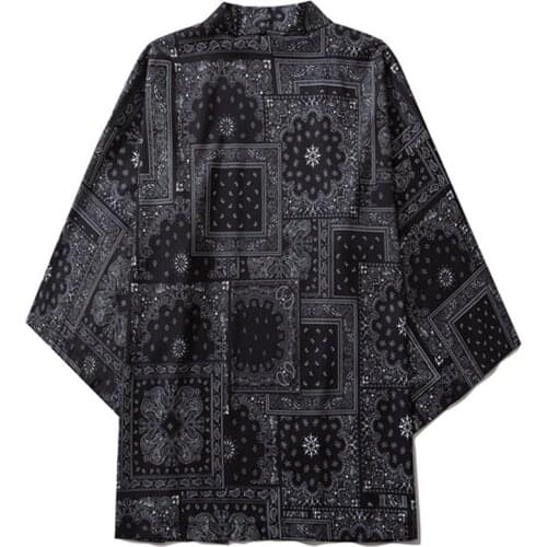 Black Cashew Flowers Print Kimono Men Women Harajuku Japanese Style Traditional Cardigan Yukata Streetwear Haori Obi