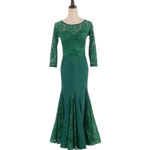 Lace Ballroom Dance Dress For Women Backless Stage Costume Practice Wear Sexy Flamenco Dresses Modern Waltz Dancewear JL1683