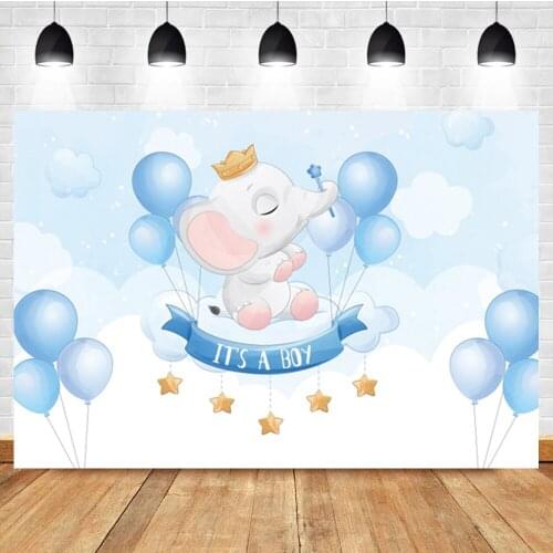 Laeacco Baby Boys Show Blue Balloon Elephant Birthday Portrait Custom Photography Backdrop Photo Background For Photo Studio